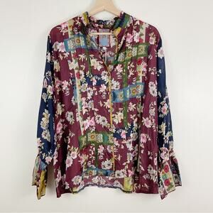 Johnny Was Laurie Silk Milan Blouse Floral Button Down Size Small